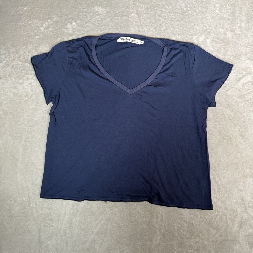 Michael Stars The Original Tee T Shirt Blue Cotton Knit V Neck Short Sleeve OS
